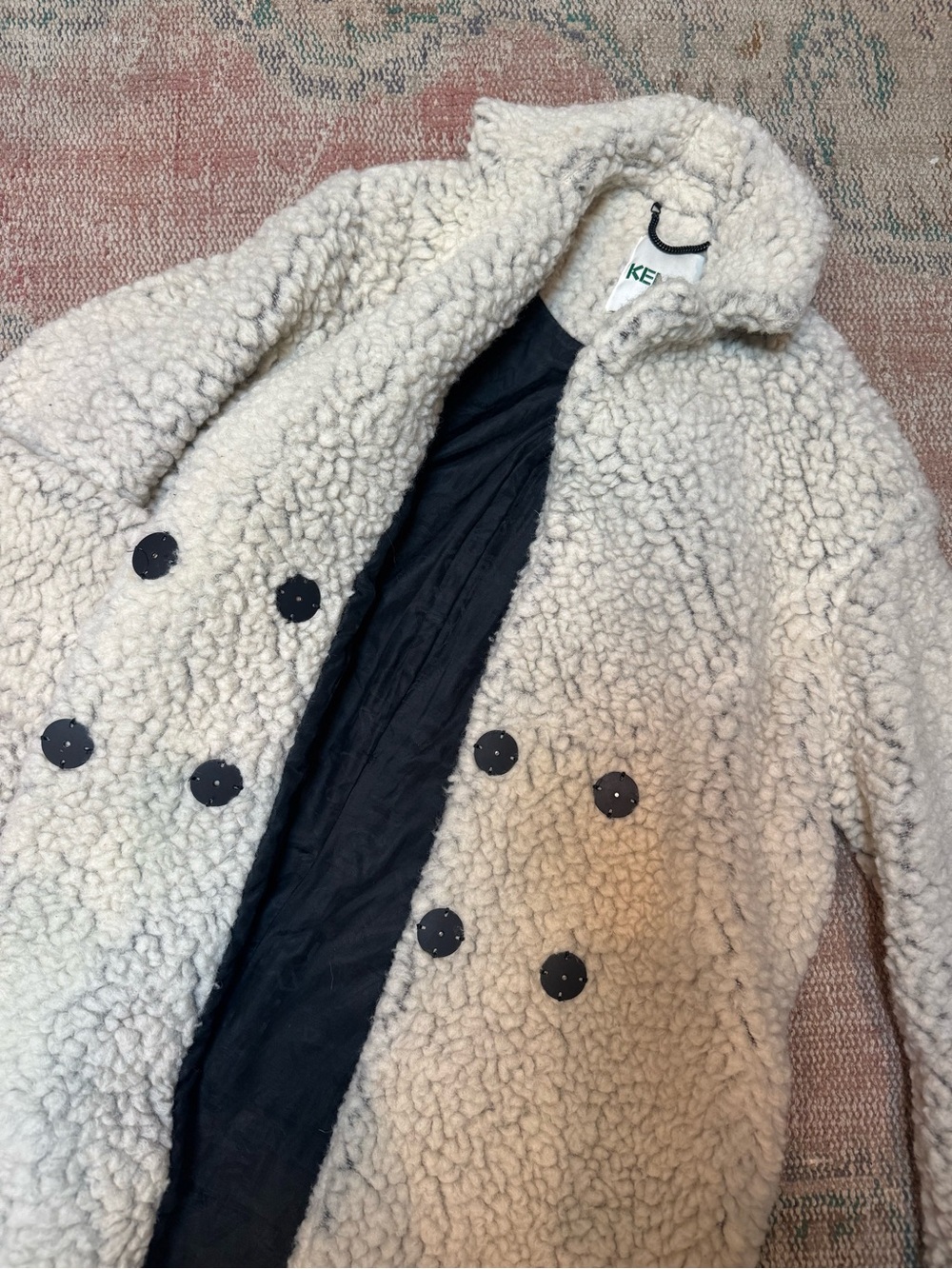 Kenzo Cream Textured Teddy Faux Shearling Coat - Picture 2 of 3